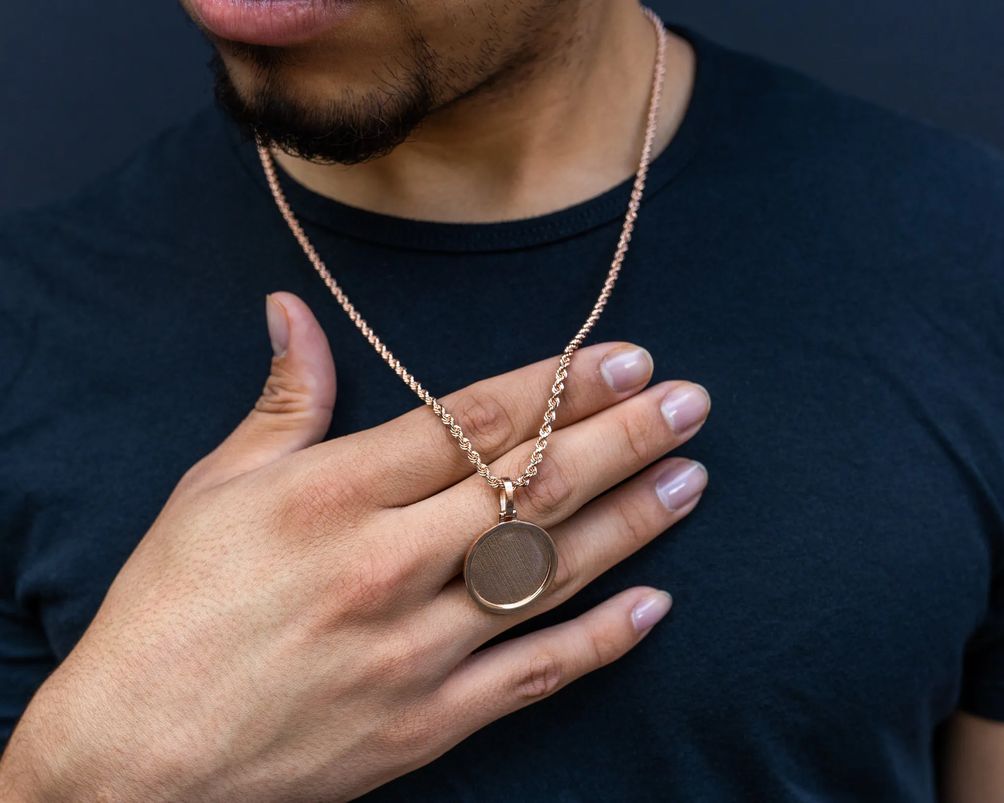 10k Solid Rose Gold Circle Picture Pendant Medium