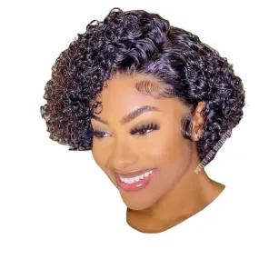 180% Density Short Pixie Cut Curly Wig