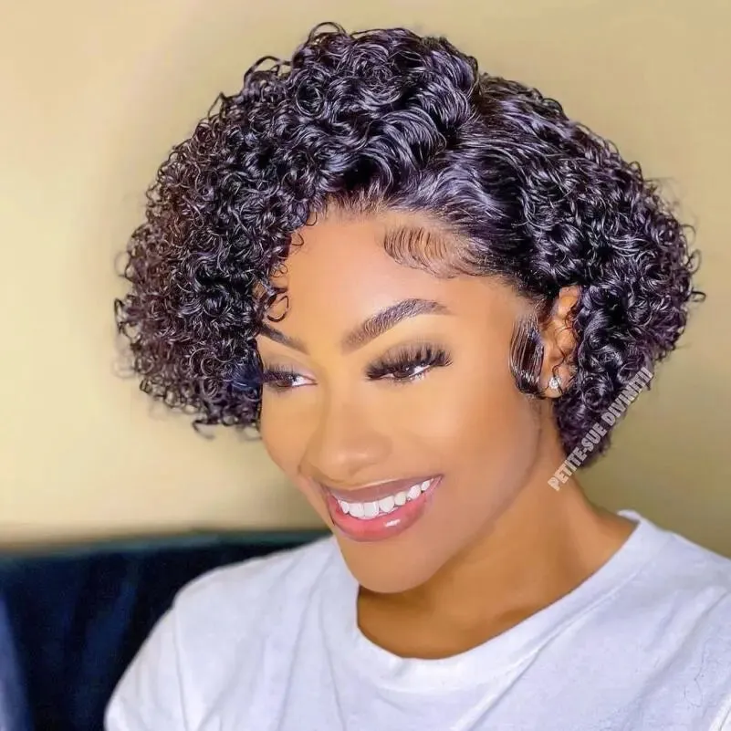 180% Density Short Pixie Cut Curly Wig