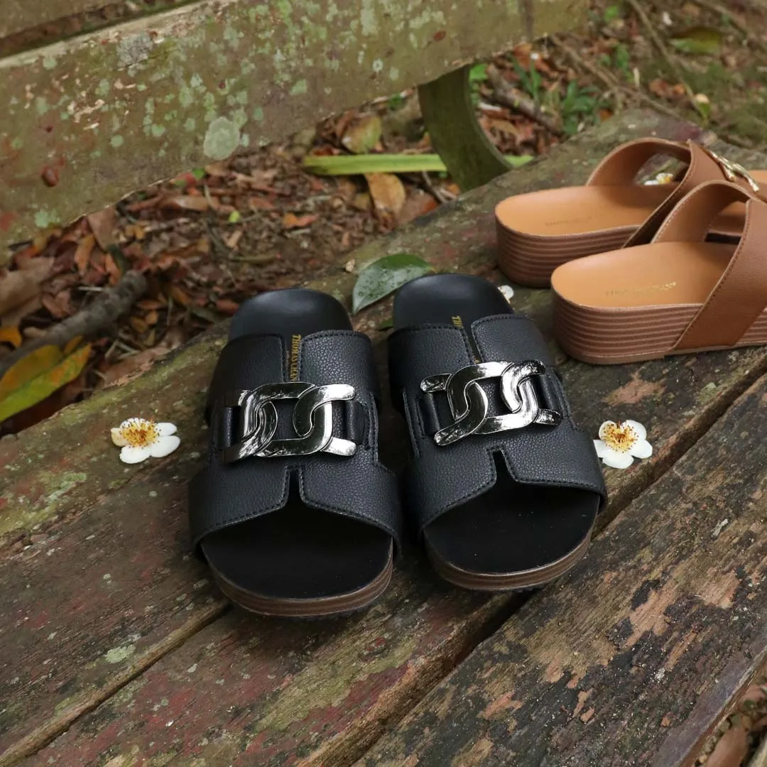 [20% off at cart] Metallic Buckle H-Flatform Sandals