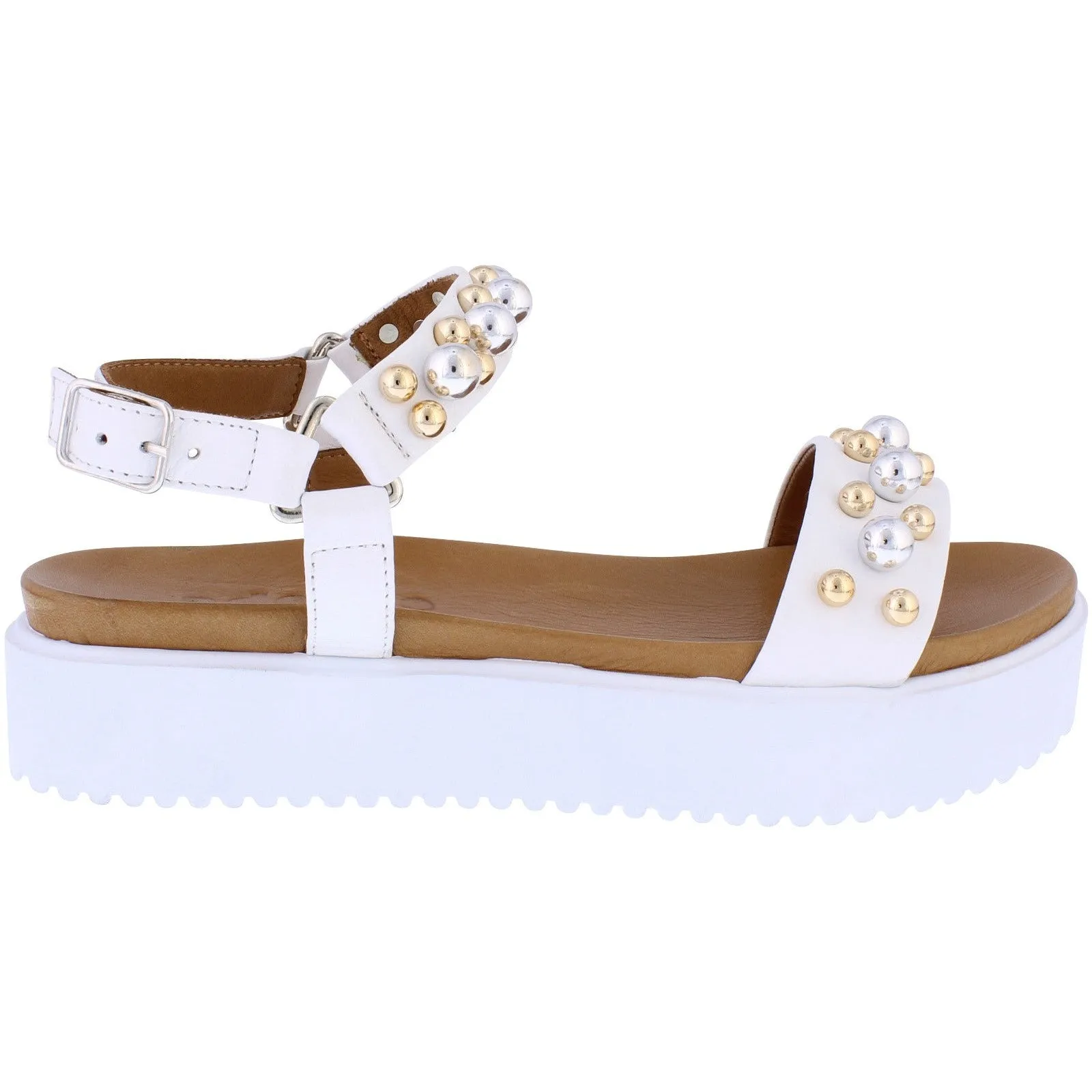 Adesso A7362 Chloe Ladies White Leather Buckle Sandals