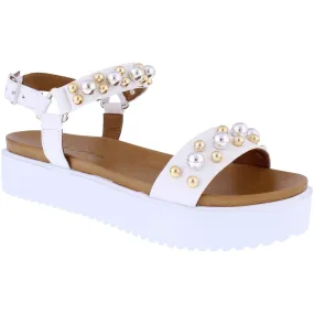 Adesso A7362 Chloe Ladies White Leather Buckle Sandals