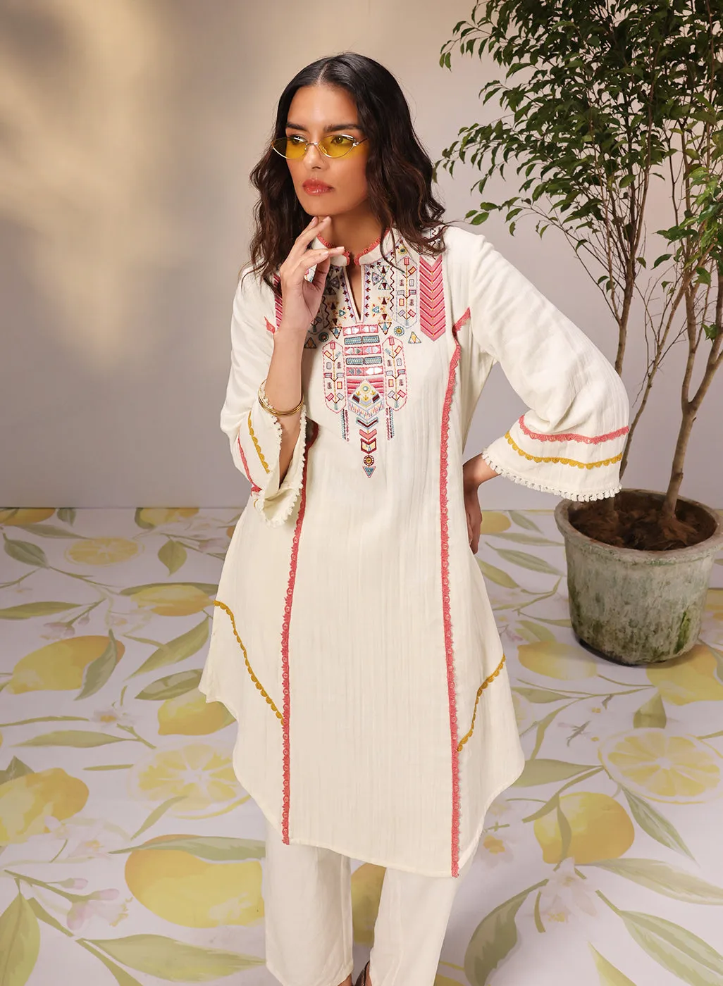 Aisha Ivory Embroidered Cotton Designer Kurta Set for Women