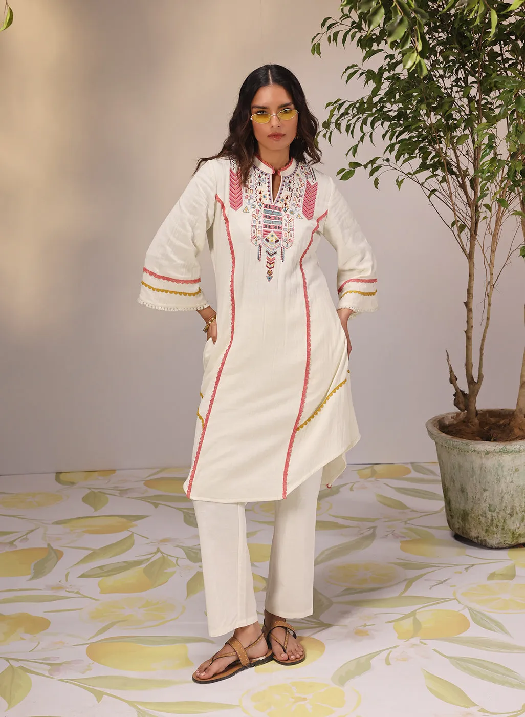 Aisha Ivory Embroidered Cotton Designer Kurta Set for Women