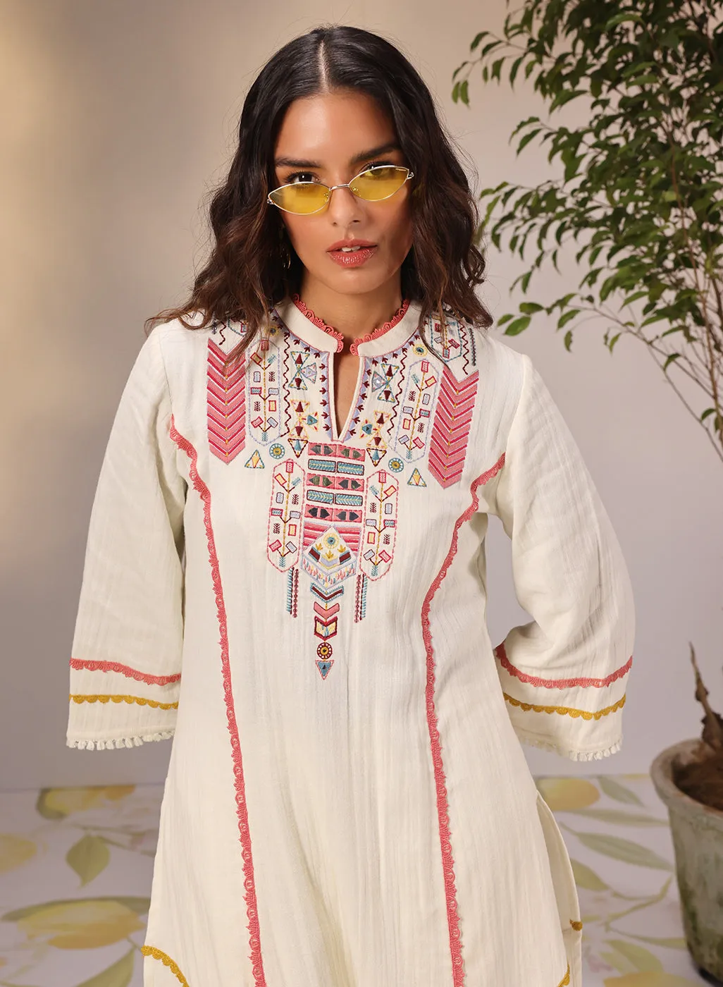 Aisha Ivory Embroidered Cotton Designer Kurta Set for Women