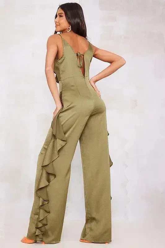 Angelina – Ruffle trim – Satin pantsuit