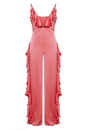 Angelina – Ruffle trim – Satin pantsuit