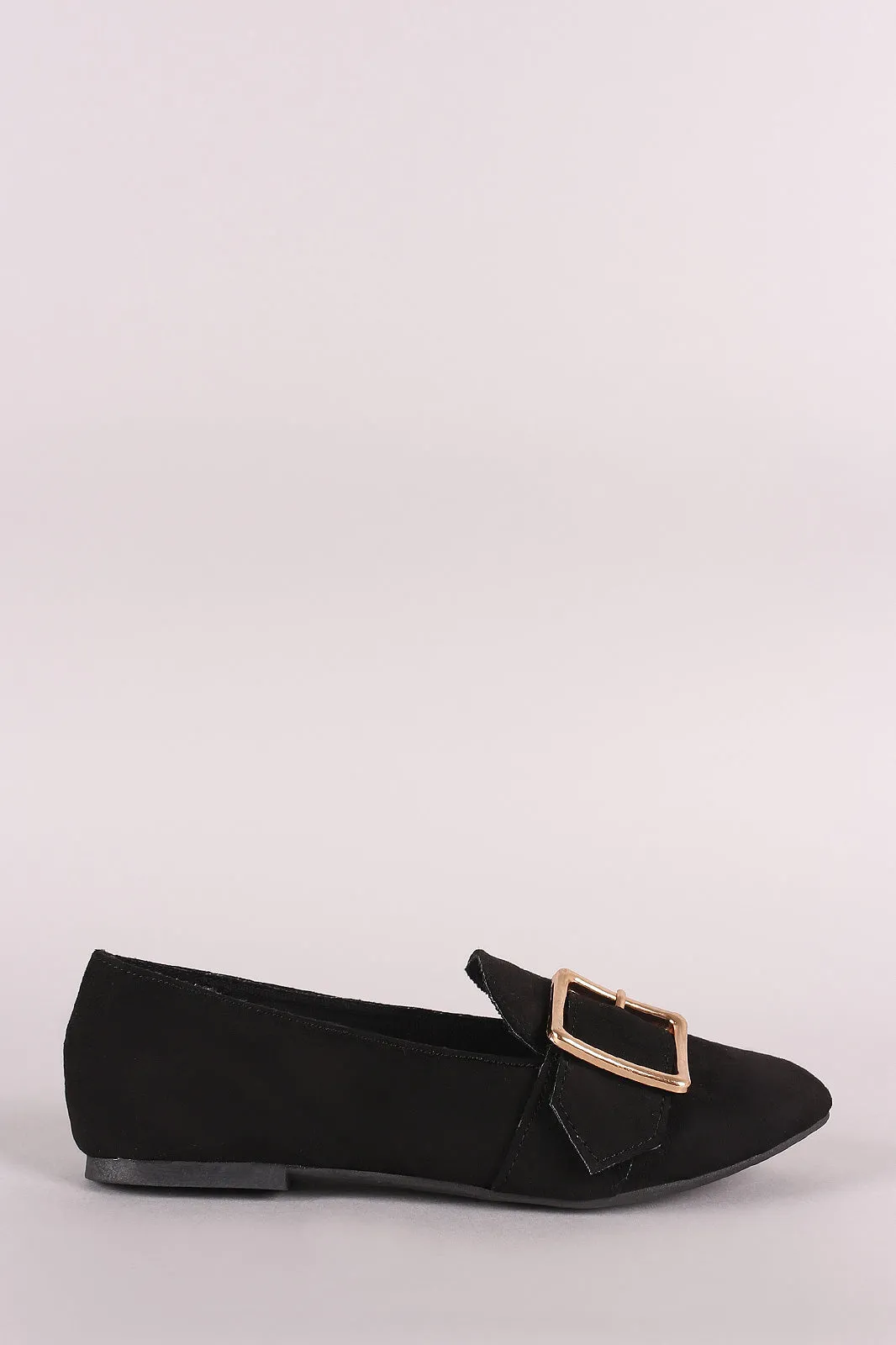 Bamboo Suede Round Toe Buckle Loafer Flat