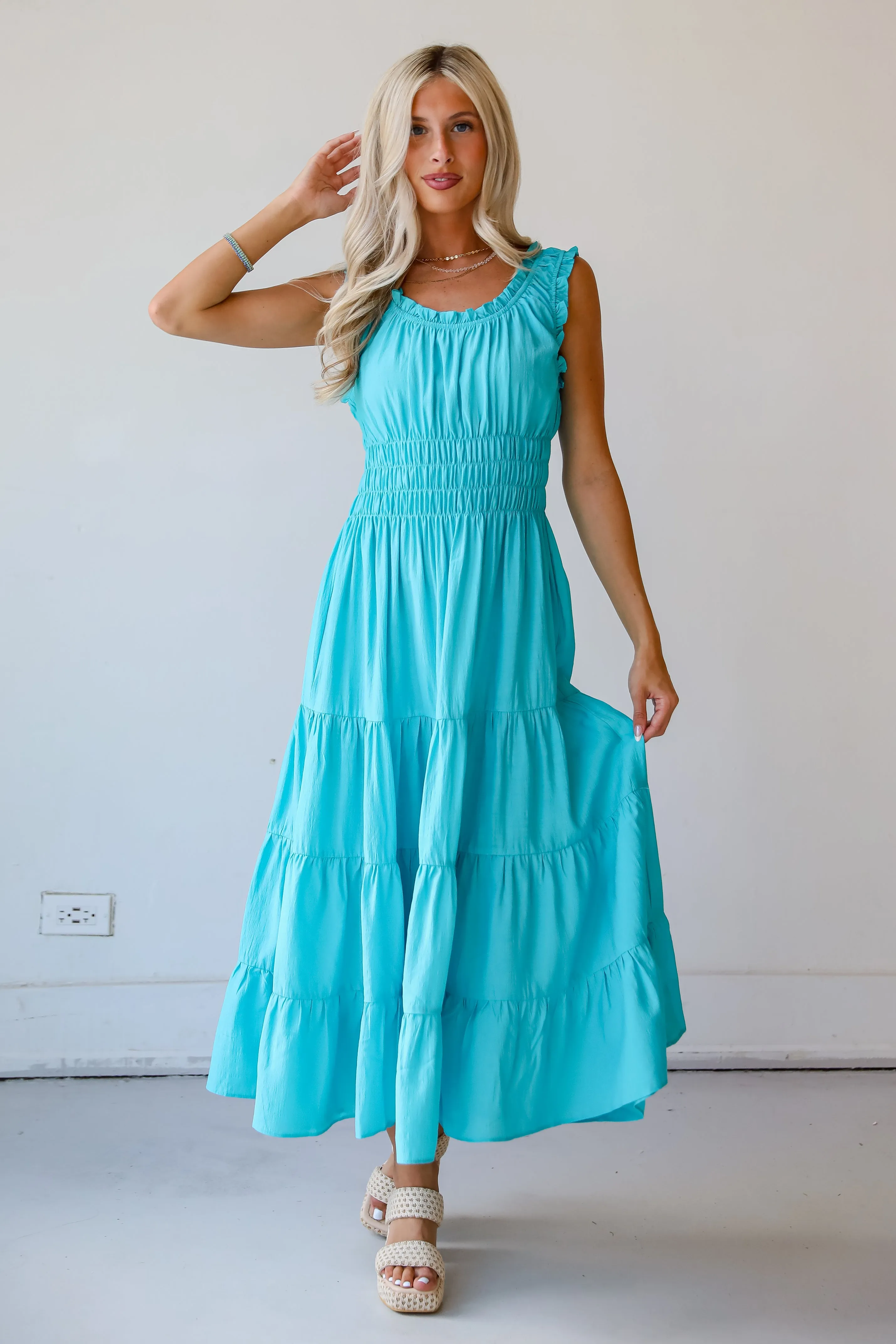 Beautiful Perception Blue Tiered Maxi Dress