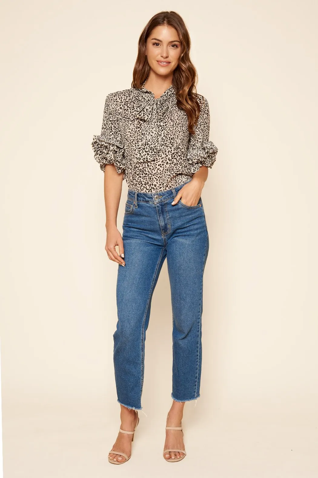 Bengel Leopard Lida Tie Neck Top