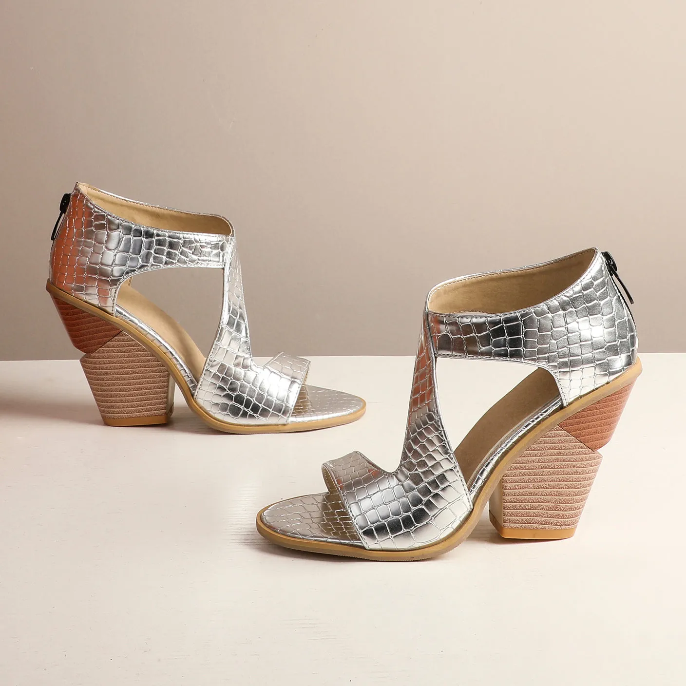 Bigsizeheels Uniquei Chunky Heel Casual Mules - Silver