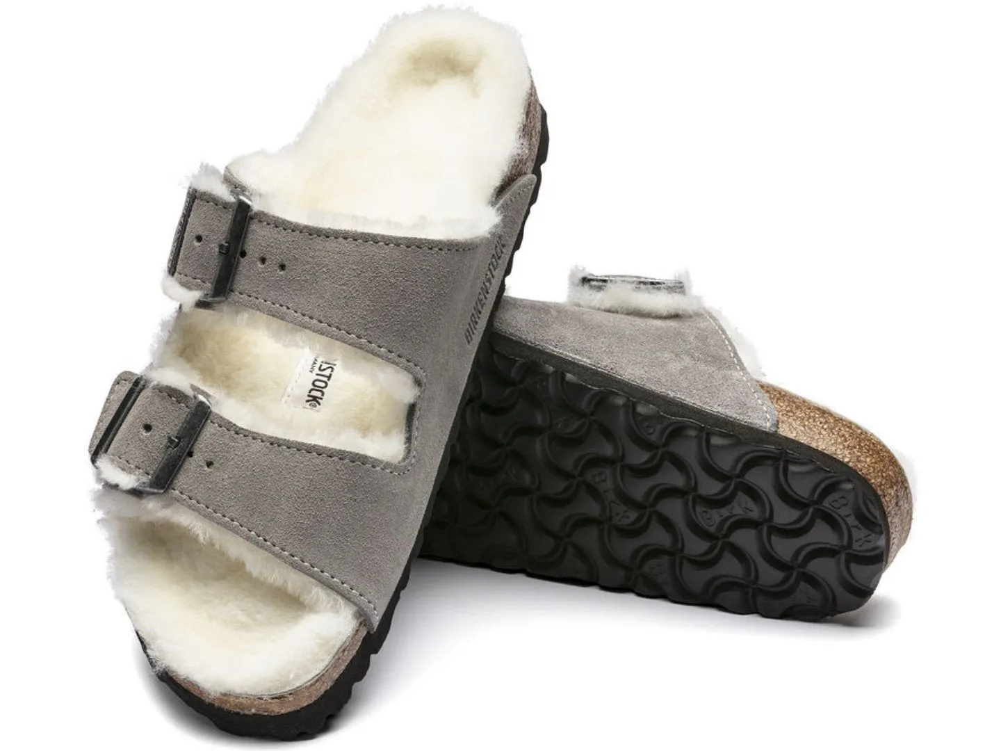 Birkenstock: Arizona Shearling in Stone Coin