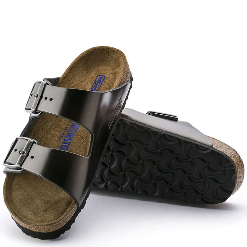 Birkenstock Women's Arizona Softbed Leather in Metallic Anthracite (Narrow Width)