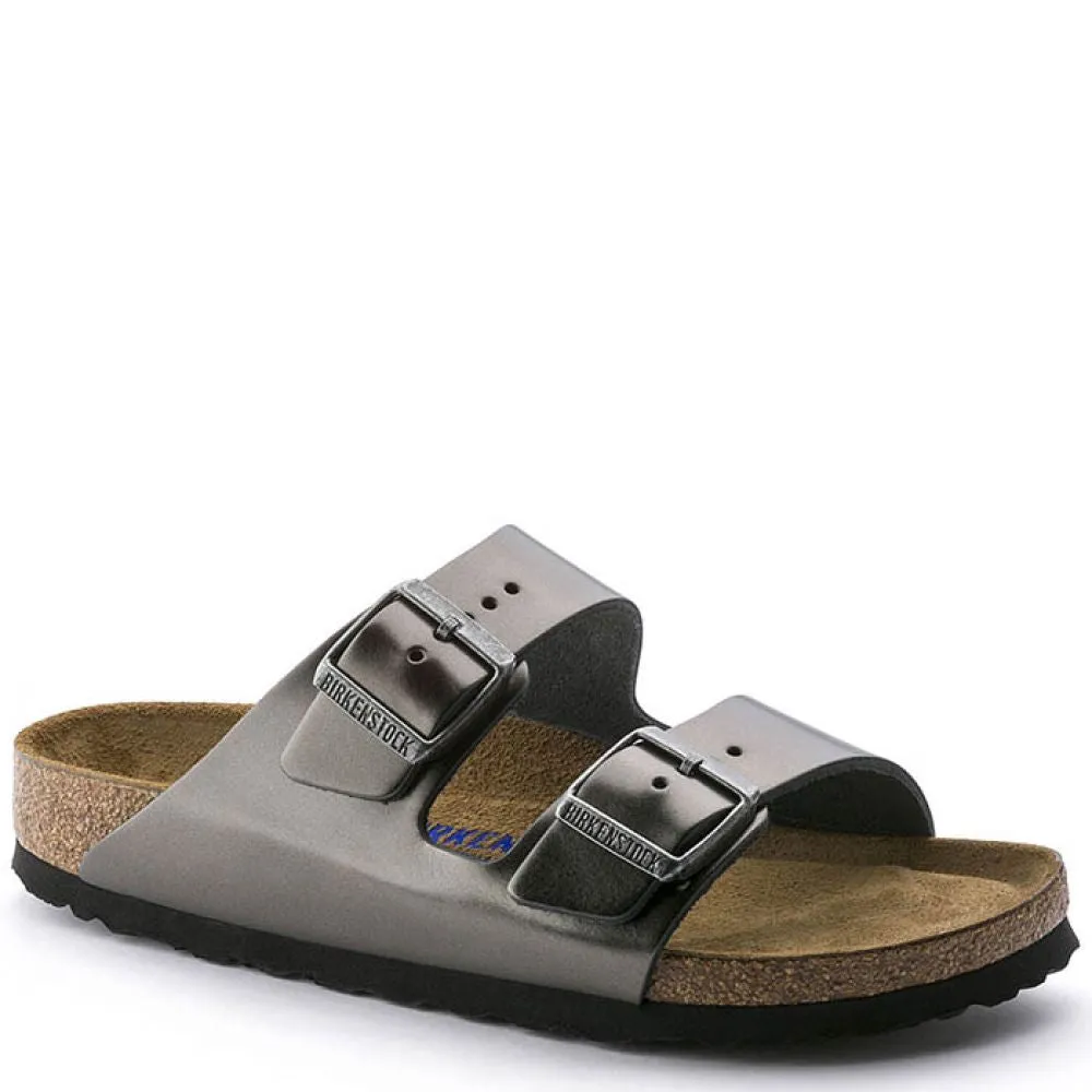 Birkenstock Women's Arizona Softbed Leather in Metallic Anthracite (Narrow Width)