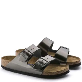 Birkenstock Women's Arizona Softbed Leather in Metallic Anthracite (Narrow Width)