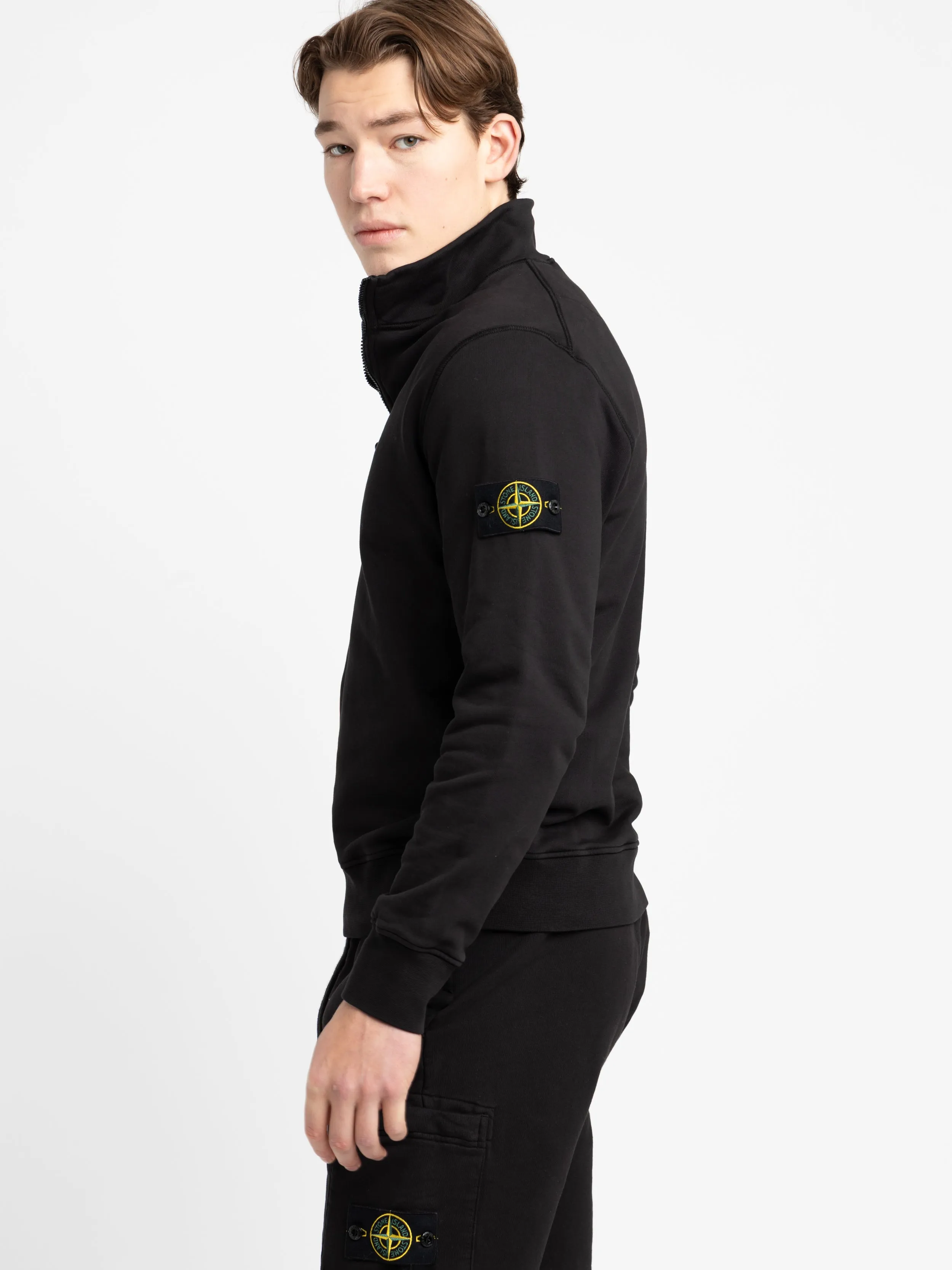 Black Cotton Quarter-Zip Sweater