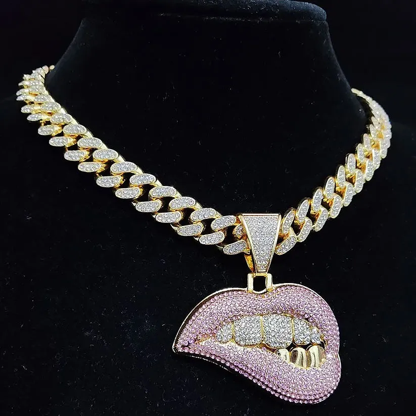 Bling Hip Hop Lip Shape Iced Out Pendant