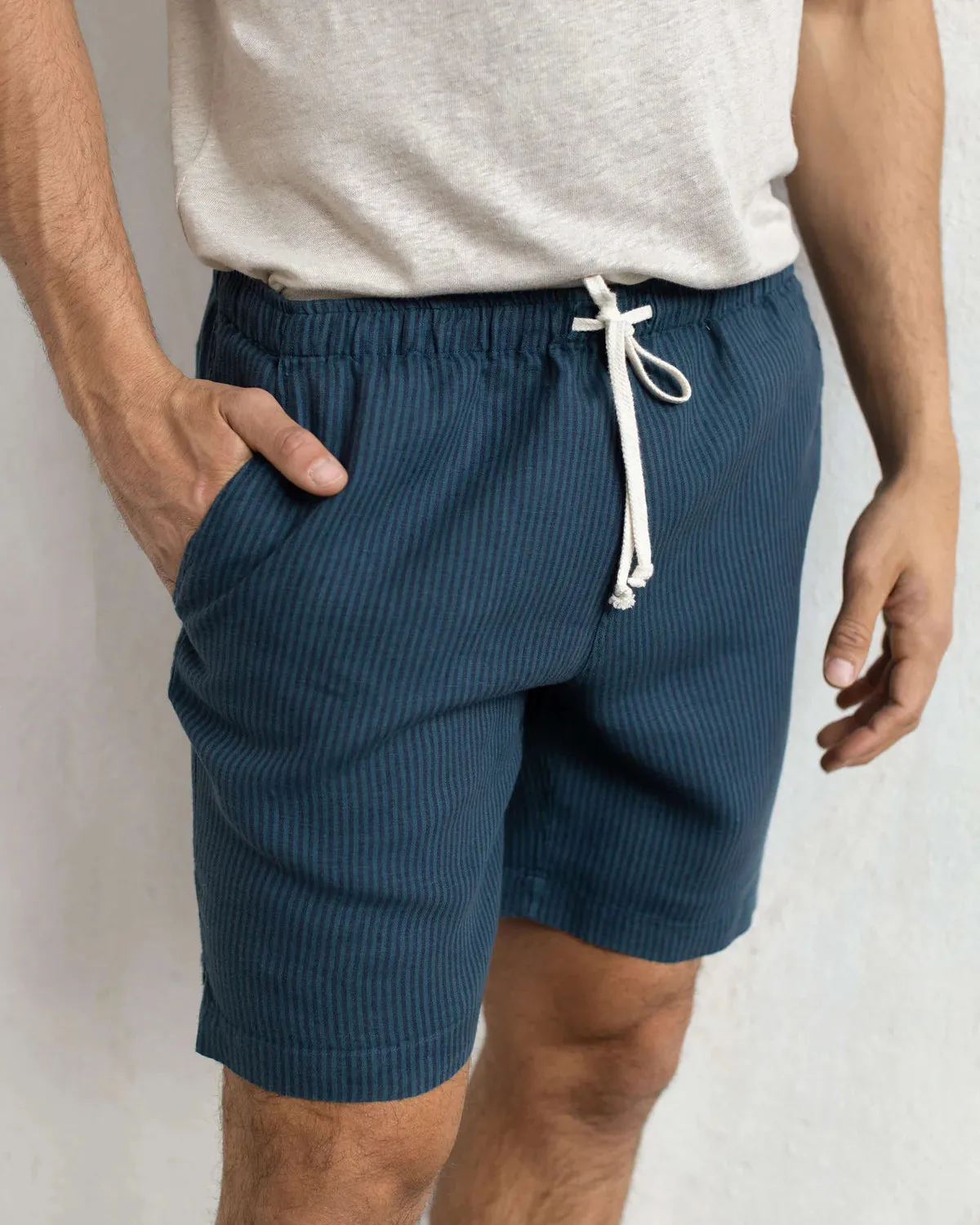 Bo Linen Drawstring Shorts - Overdye Dusk