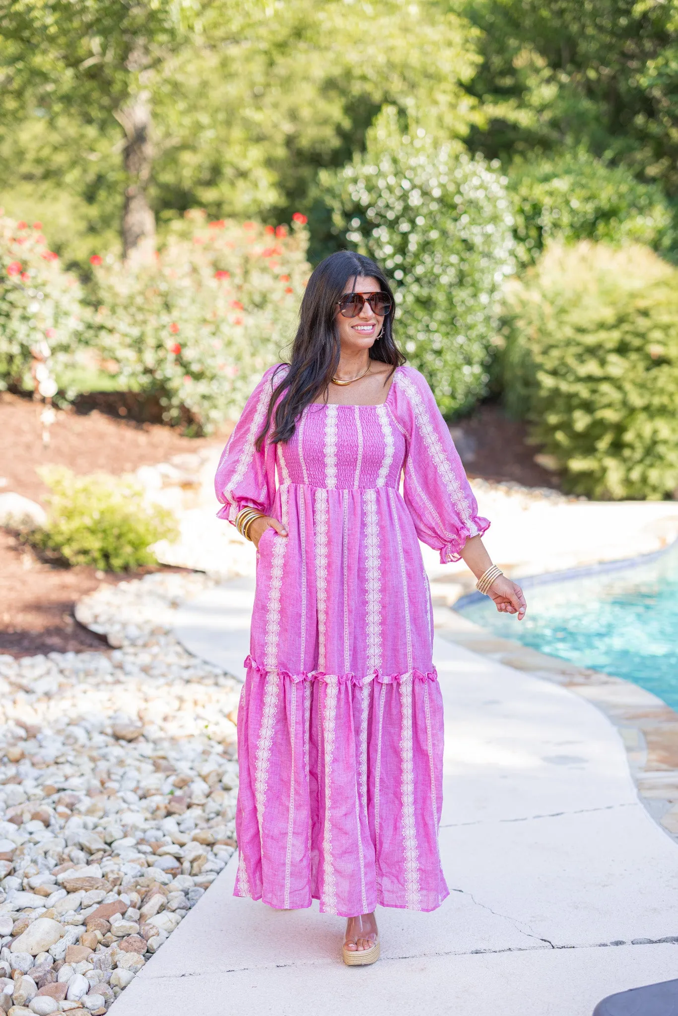 Boho Charm Pink Maxi Dress