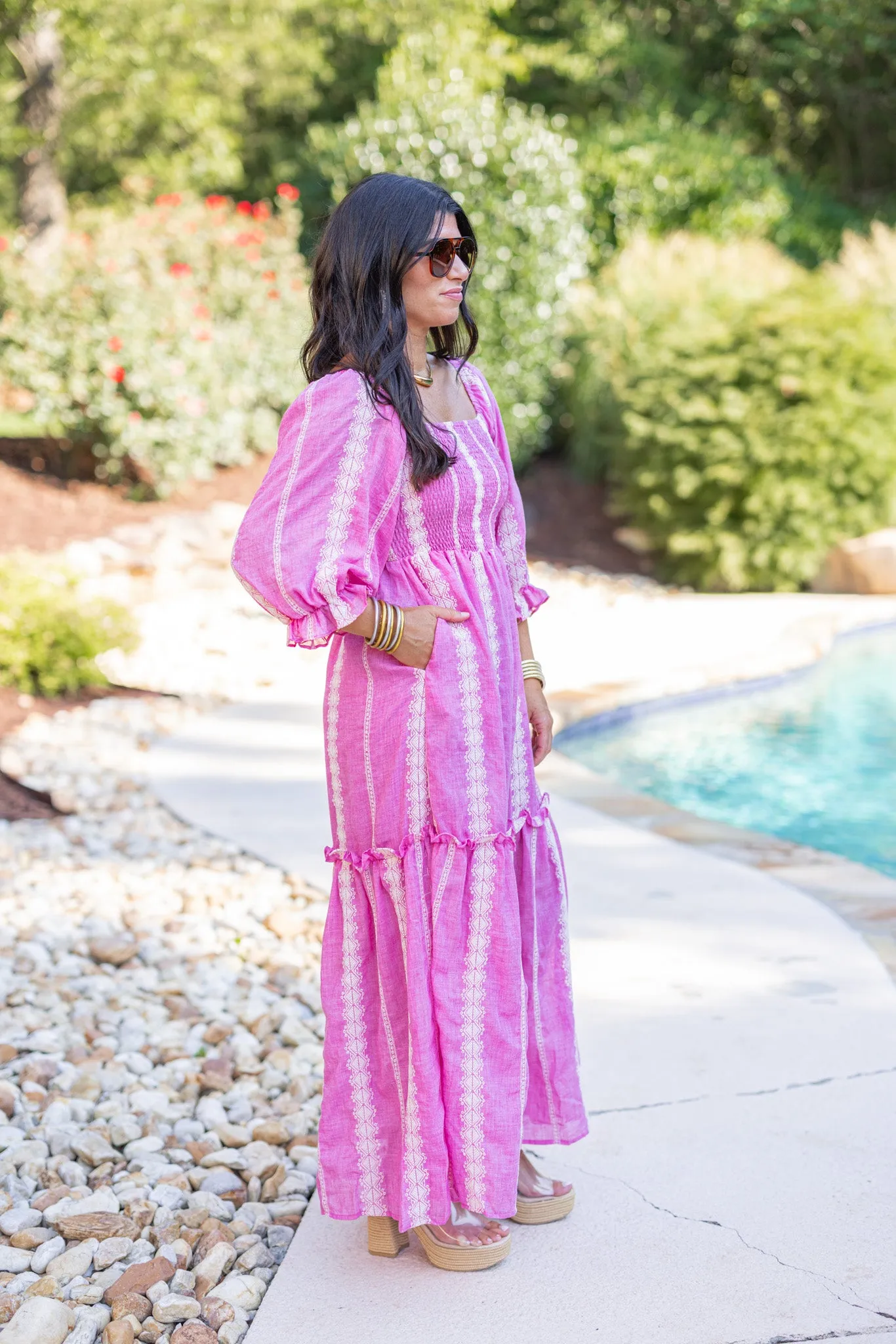 Boho Charm Pink Maxi Dress