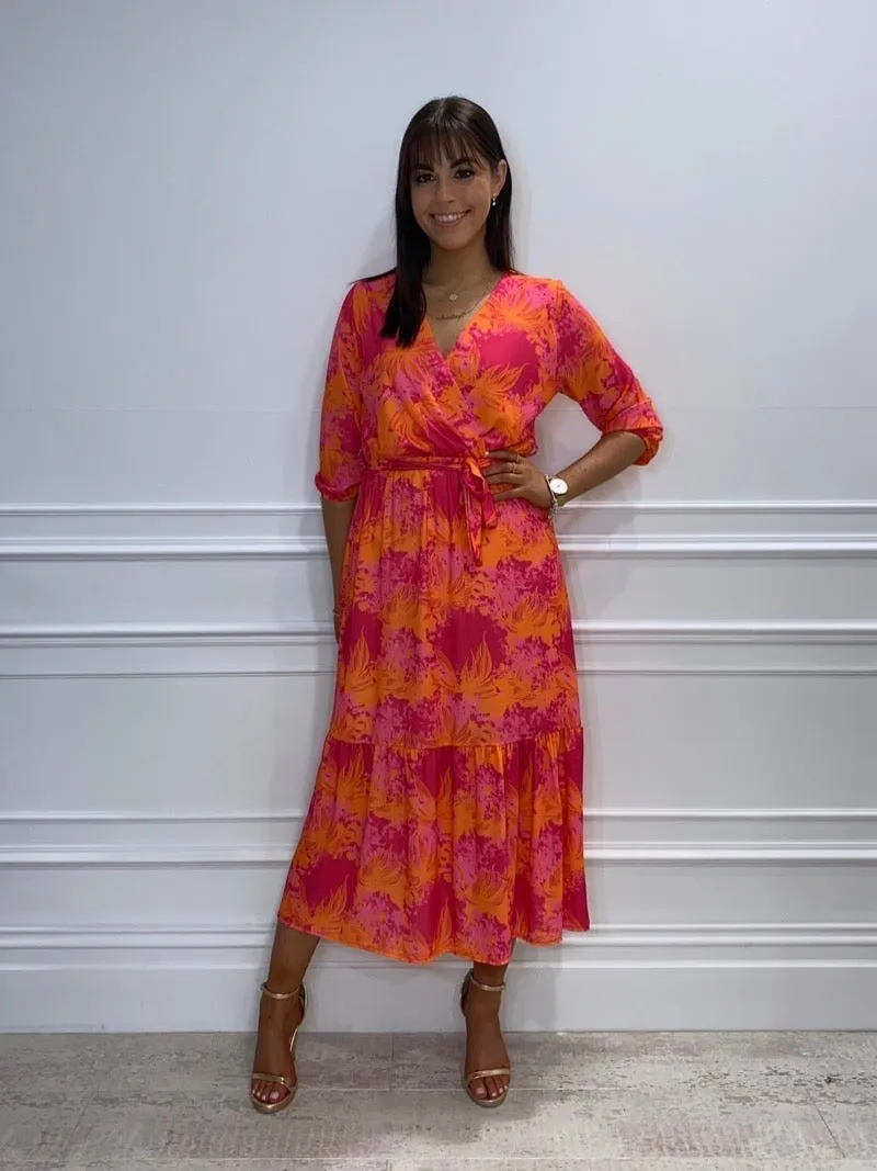 Boho Midi Dress (Pink/Orange)