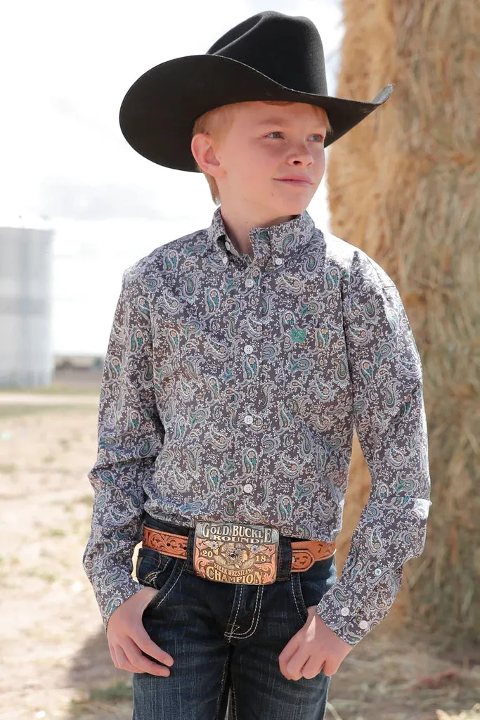 Boy's Cinch Paisley Print ~ Grey