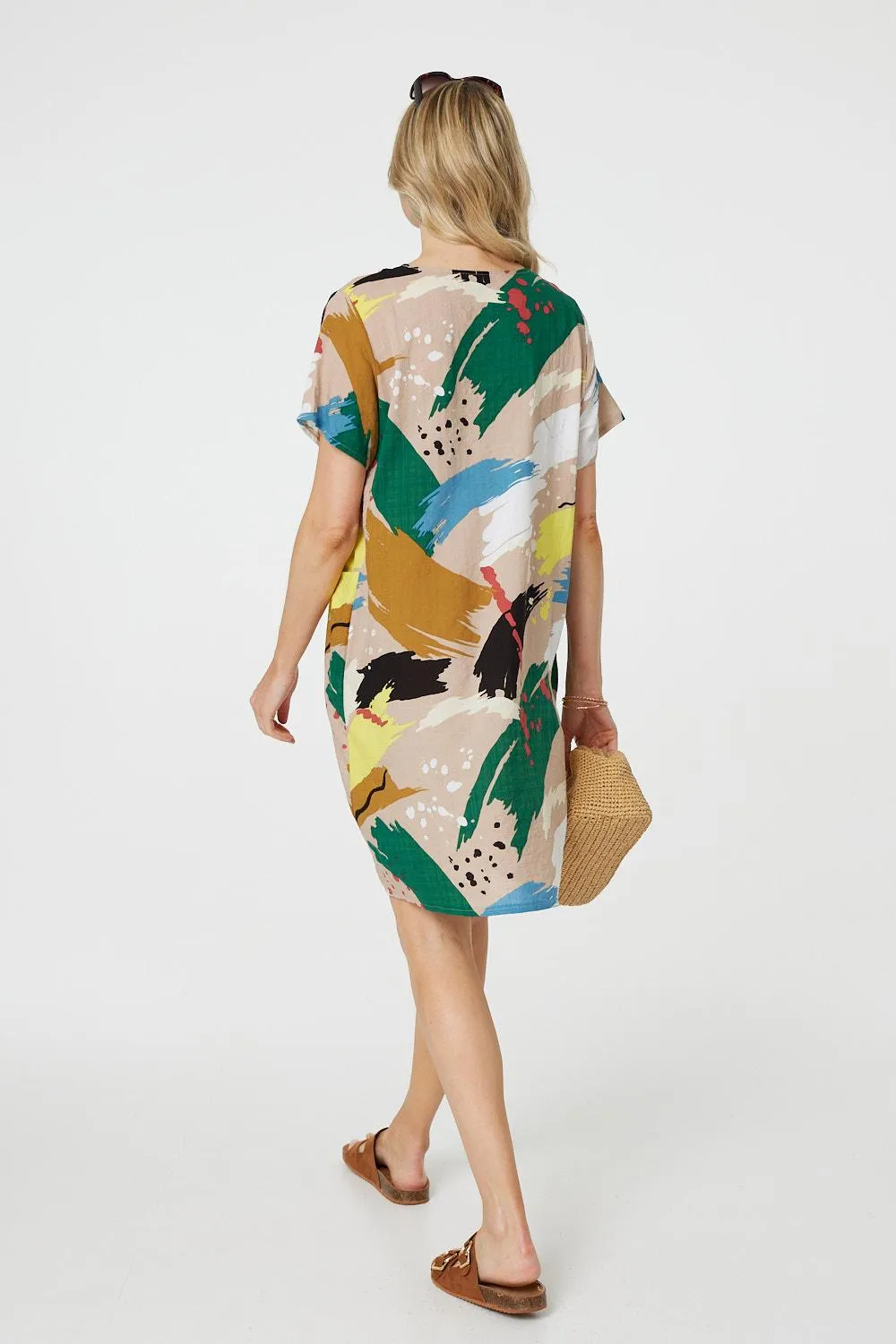 Brushstroke Print Knee Length Shift Dress