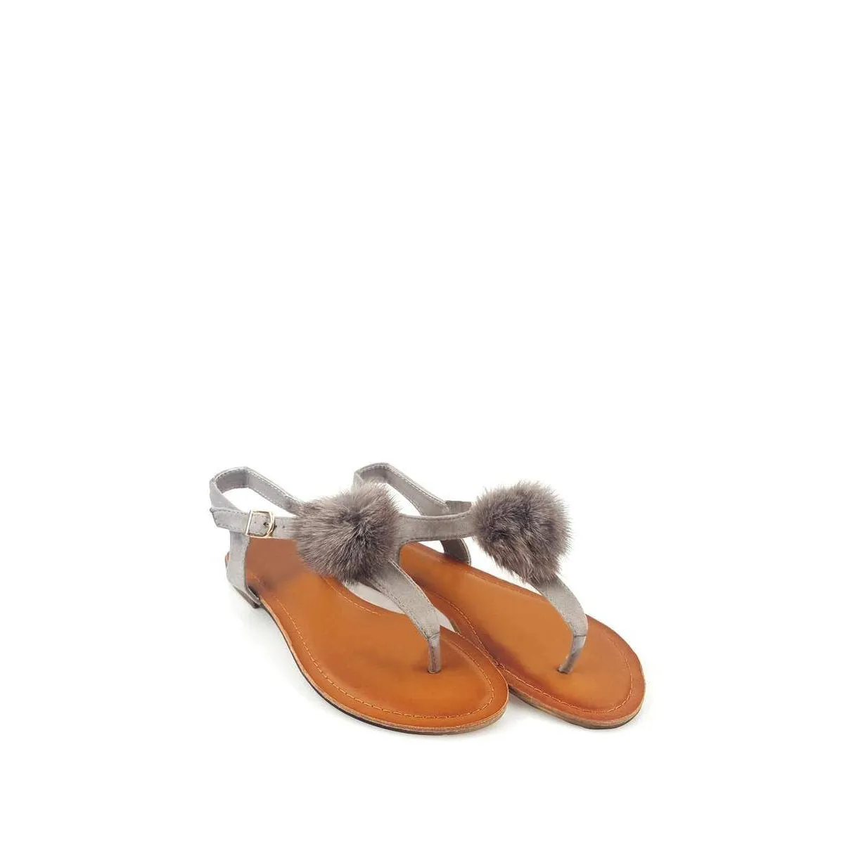 CANNIA Toe Post Pom Pom Flat Sandal