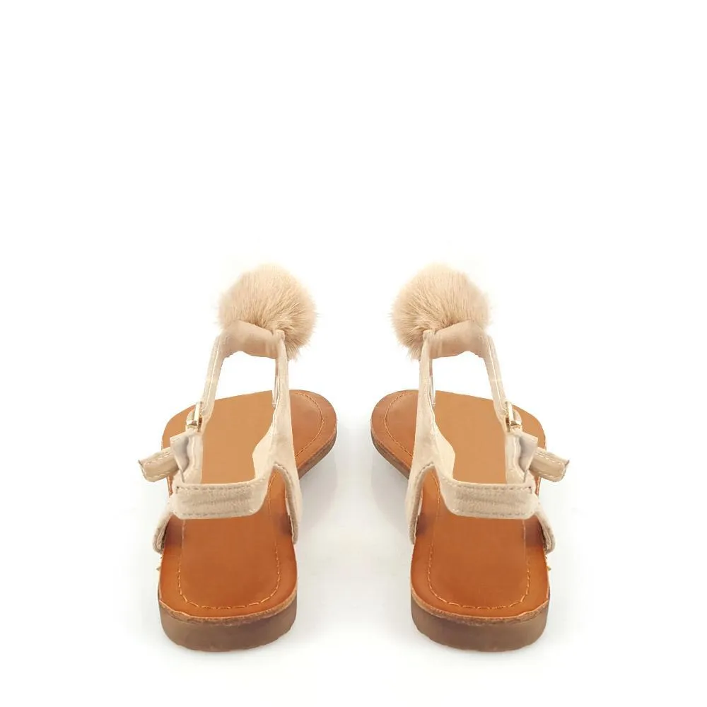 CANNIA Toe Post Pom Pom Flat Sandal