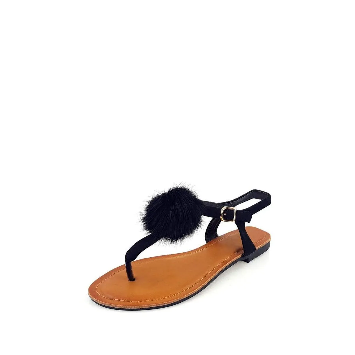 CANNIA Toe Post Pom Pom Flat Sandal