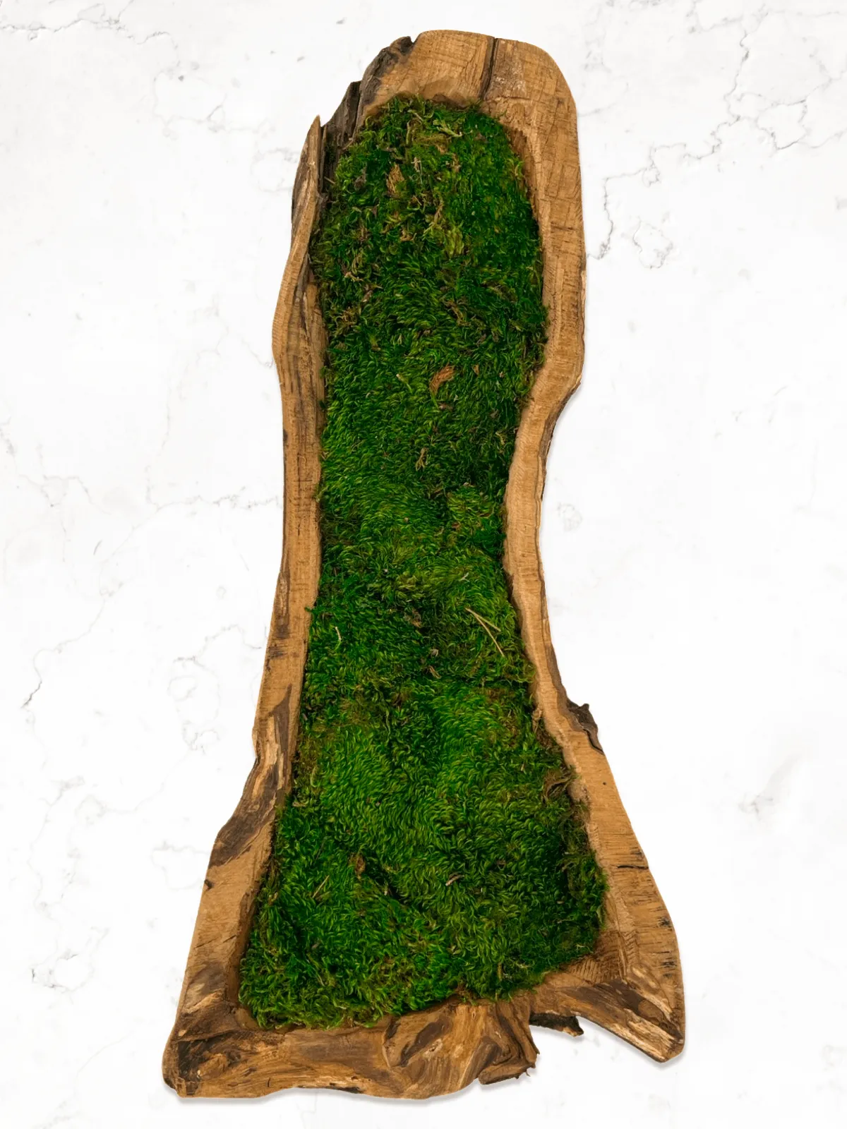 Carved Wooden Bowl Centerpiece with Lush Moss