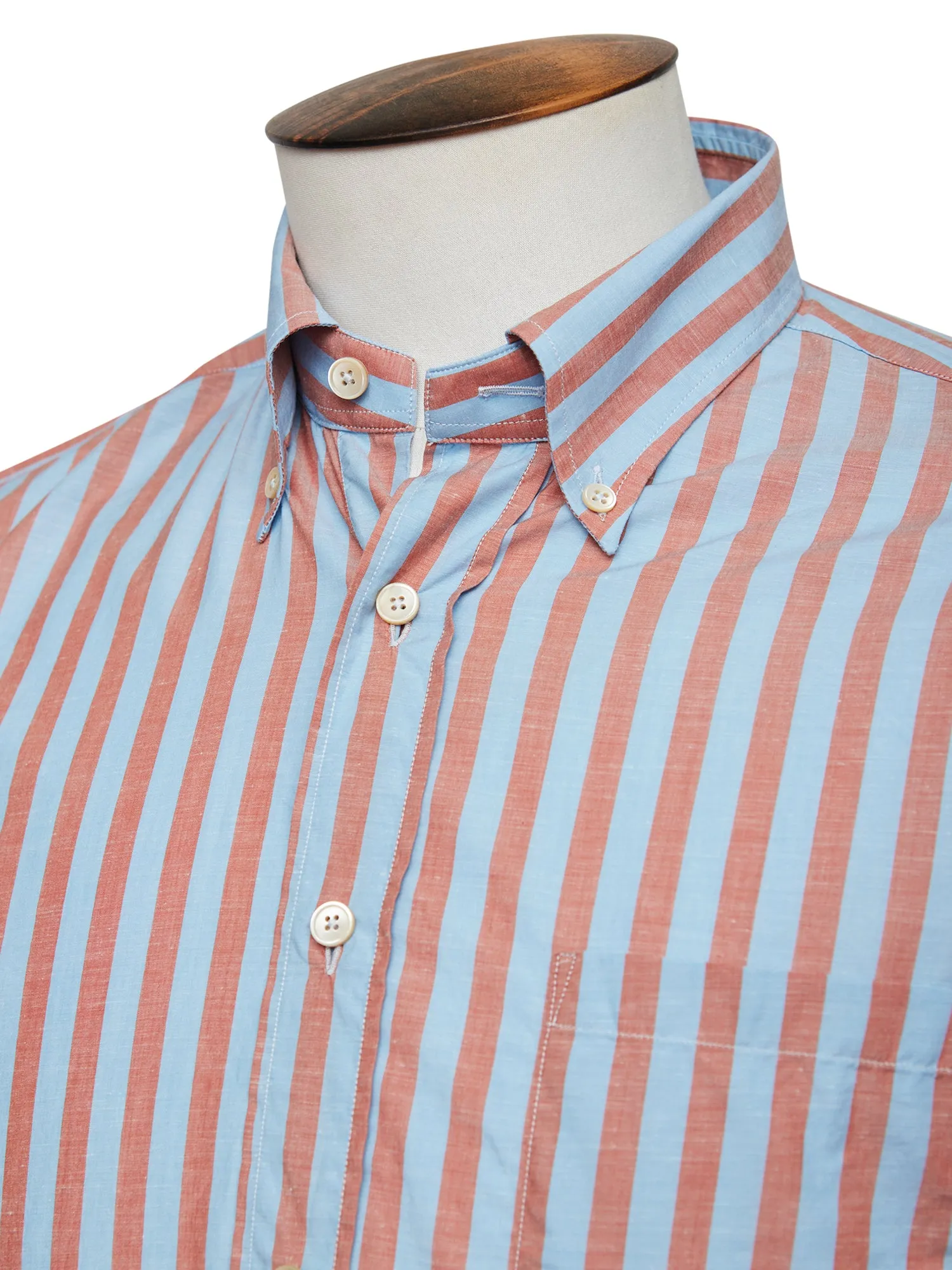 Cerulean Blue and Red Stripe Button Down Shirt