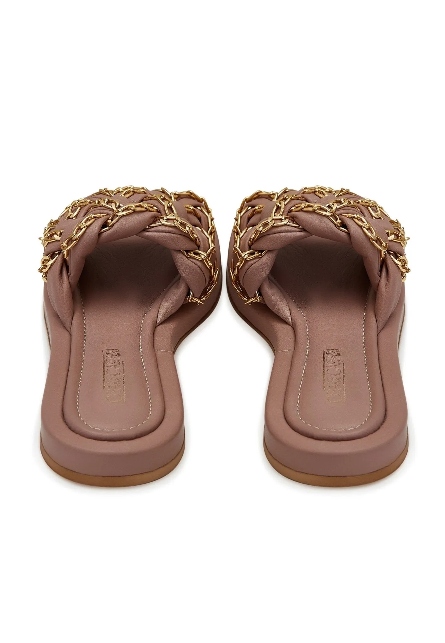 Chain Leather Sandals - Beige