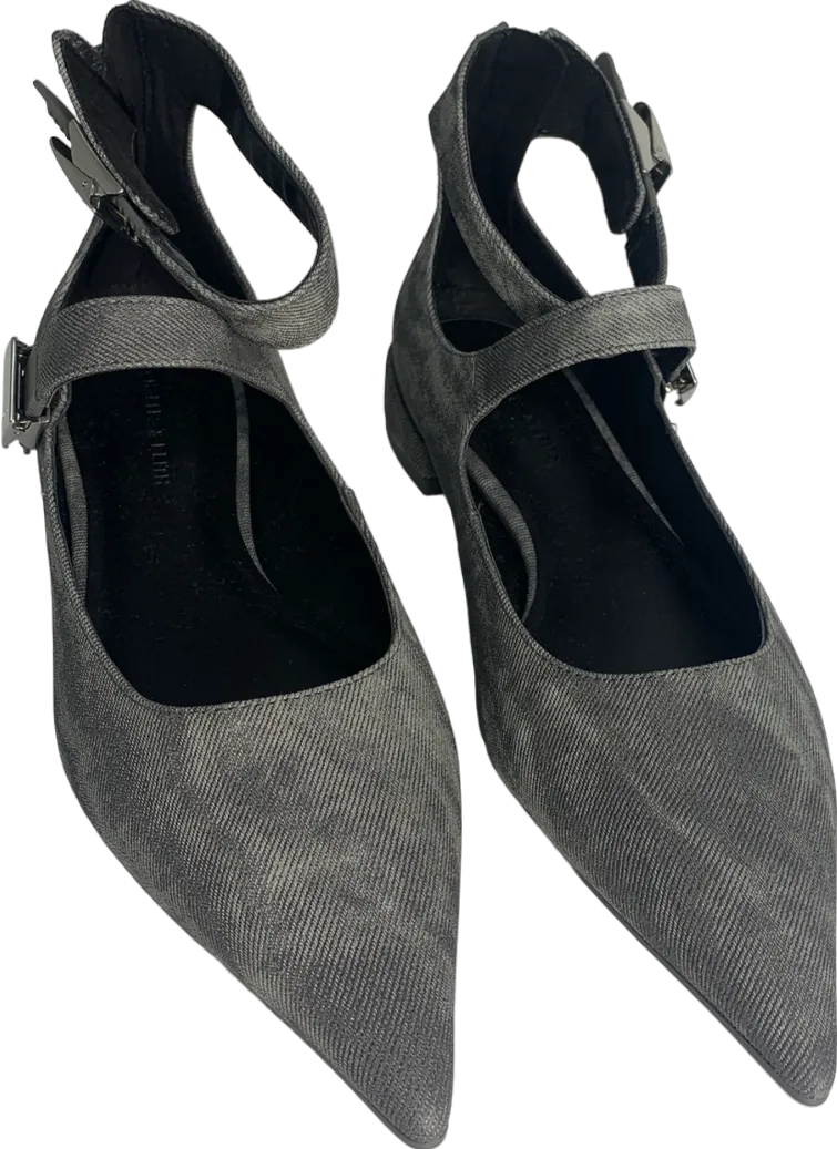 Charles & Keith Grey Denim-effect Pointed-toe Mary Jane Flats UK 3 EU 36 👠