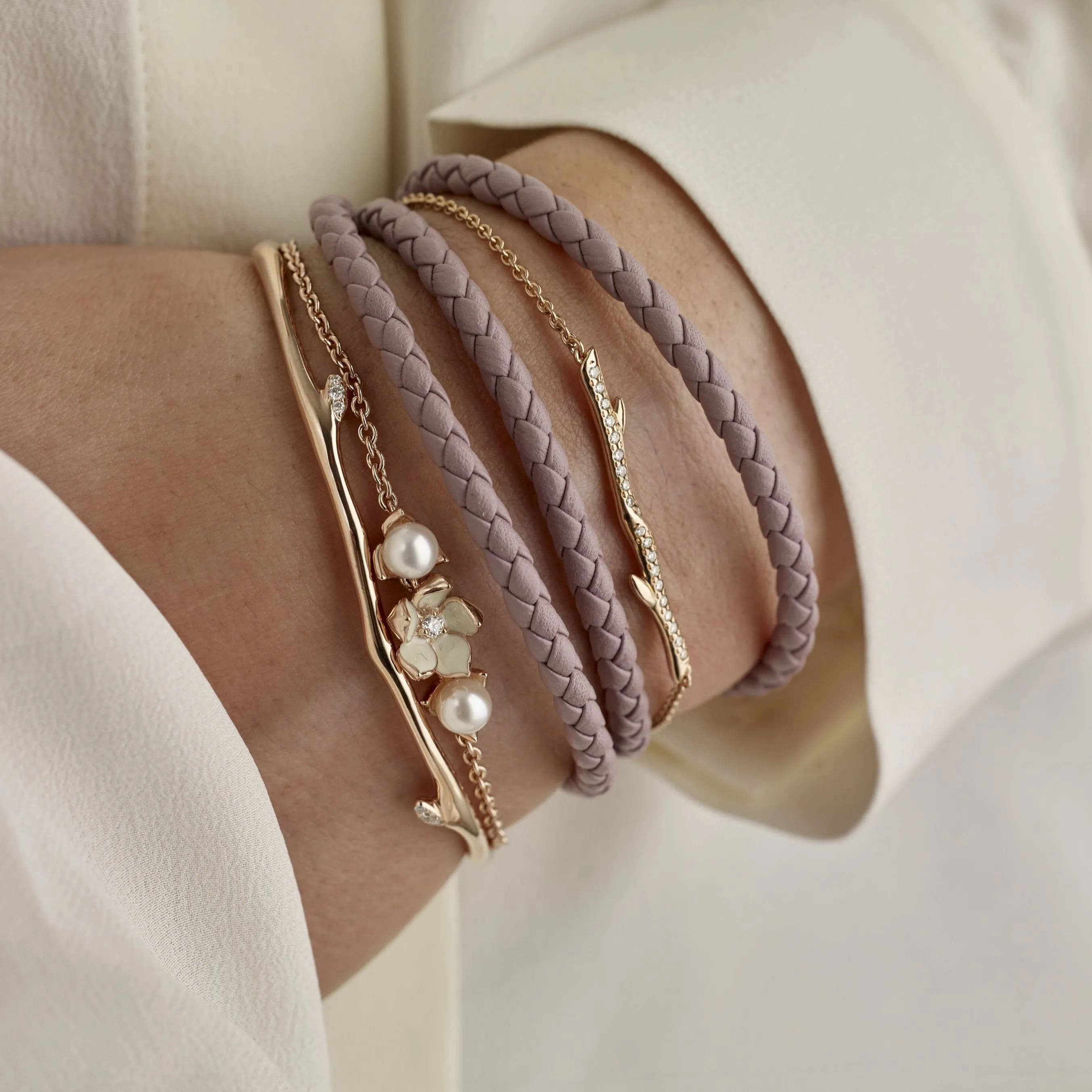 Cherry Blossom Bangle - Rose Gold Vermeil & Diamond