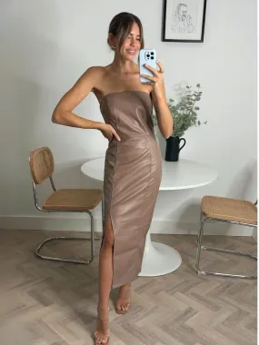 Colette PU Midaxi Dress in Camel