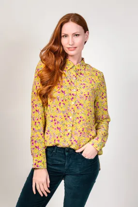 Concordia Violets Lime Silk Crepe de Chine Classic Shirt