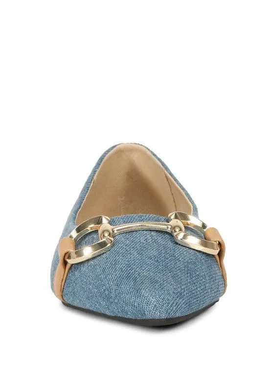 Cressida Denim Horsebit Detail Ballet Flats