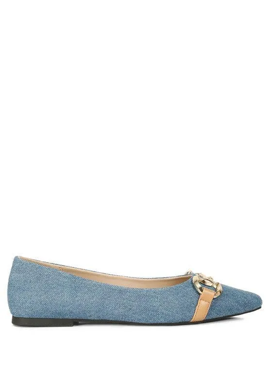 Cressida Denim Horsebit Detail Ballet Flats