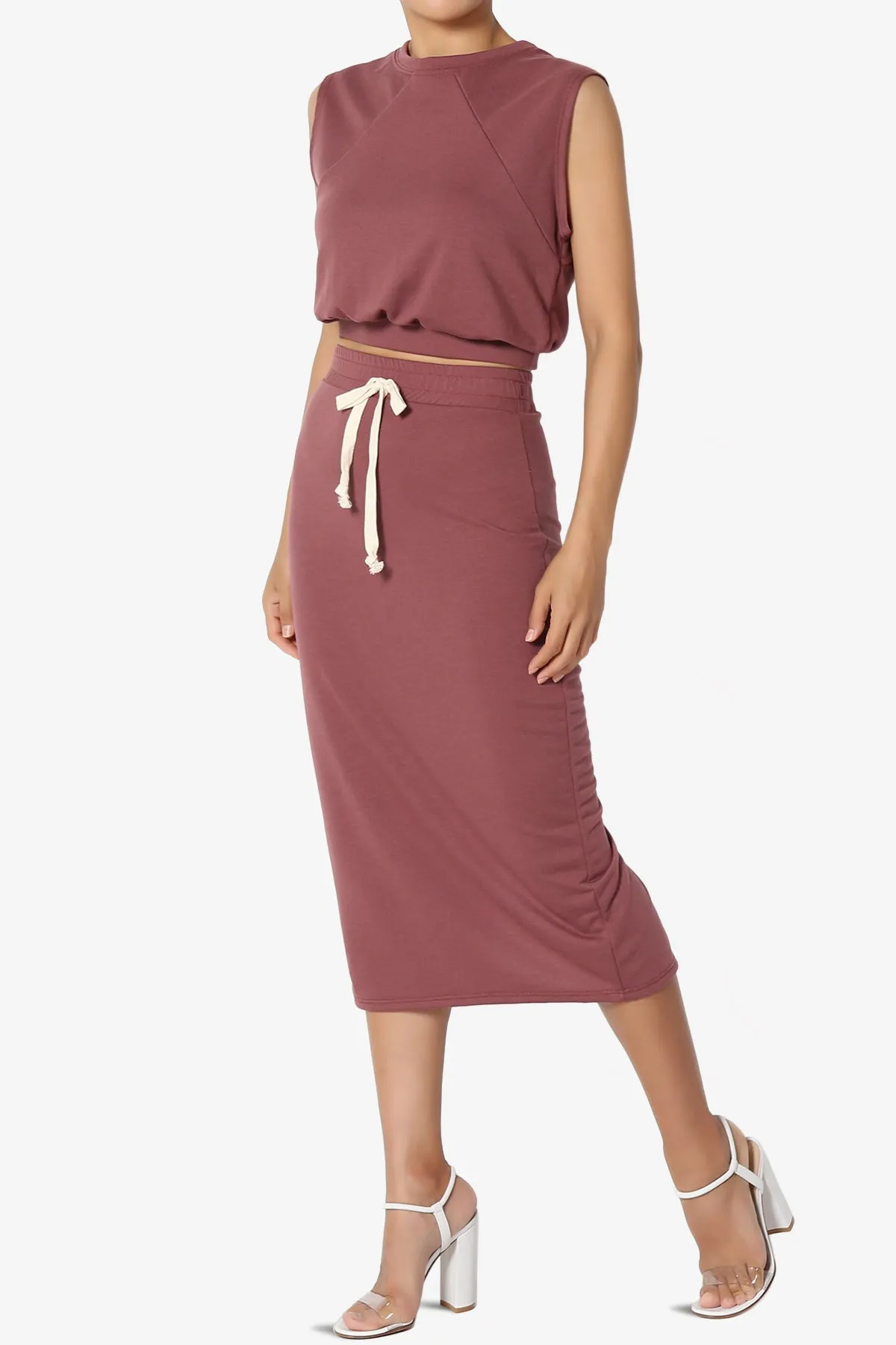 Discreet Crop Tank Top & Midi Skirt SET