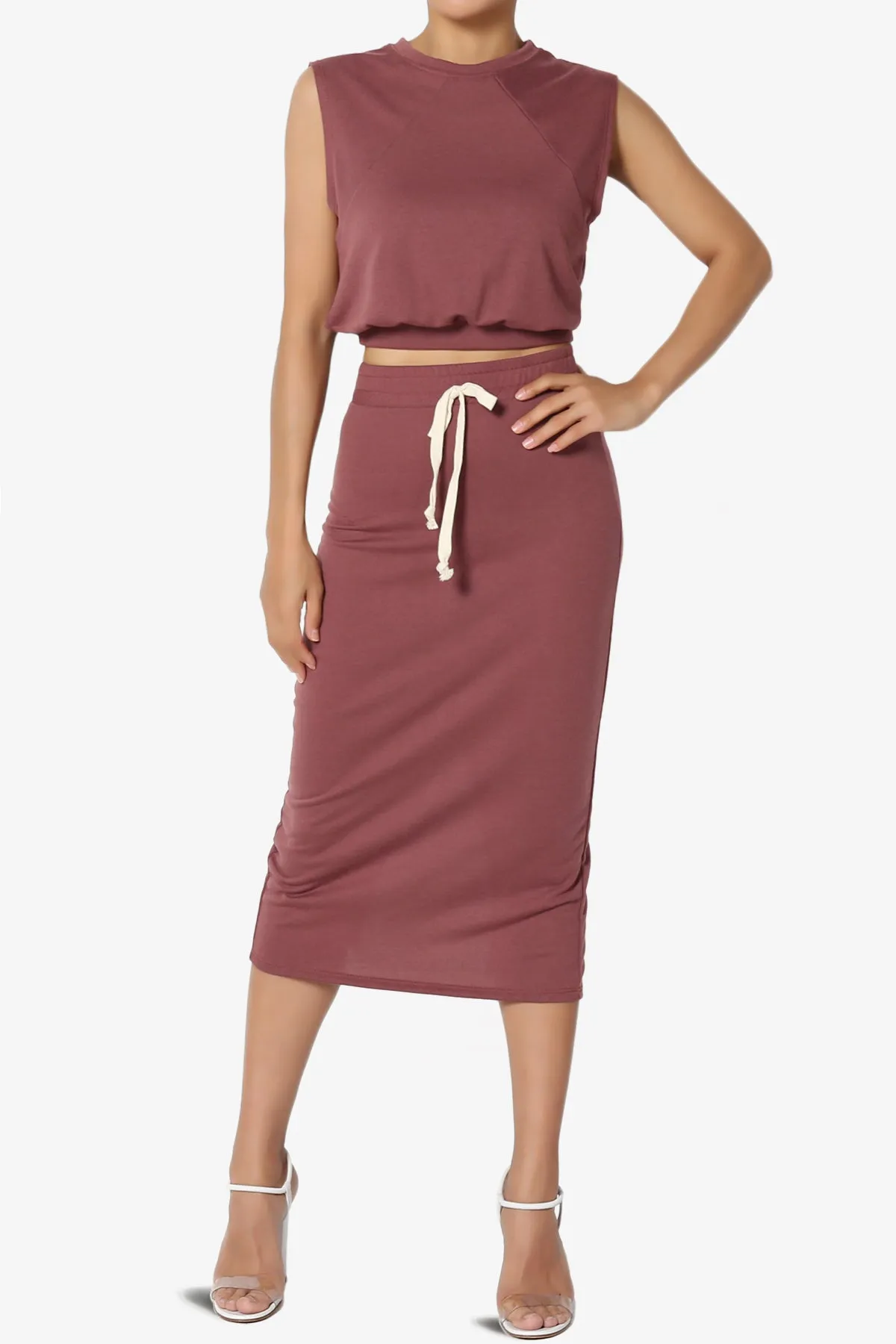 Discreet Crop Tank Top & Midi Skirt SET