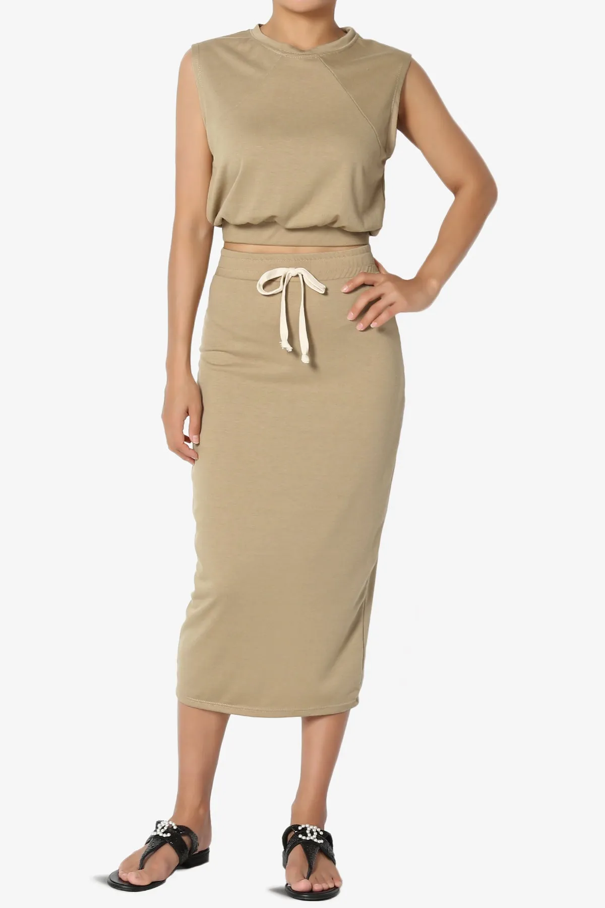 Discreet Crop Tank Top & Midi Skirt SET