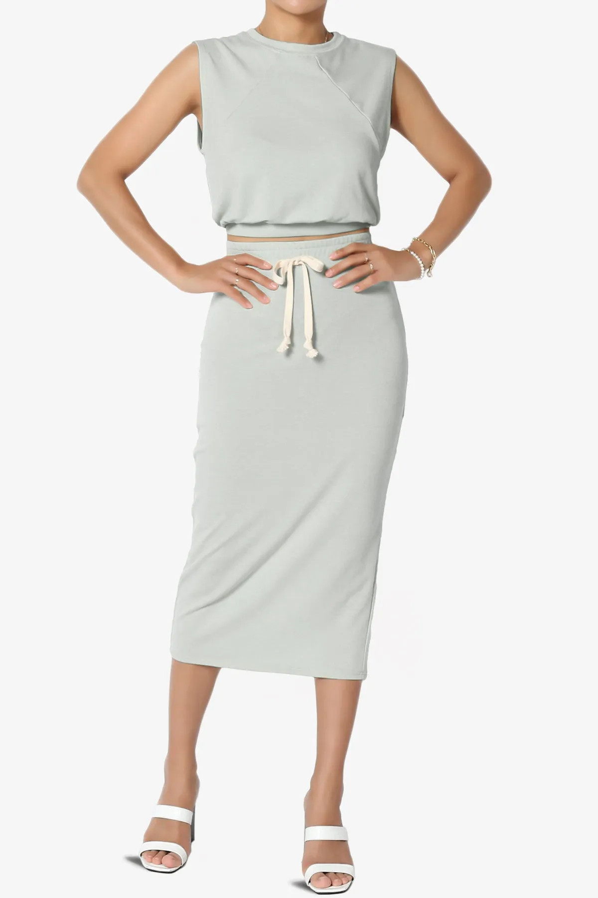 Discreet Crop Tank Top & Midi Skirt SET