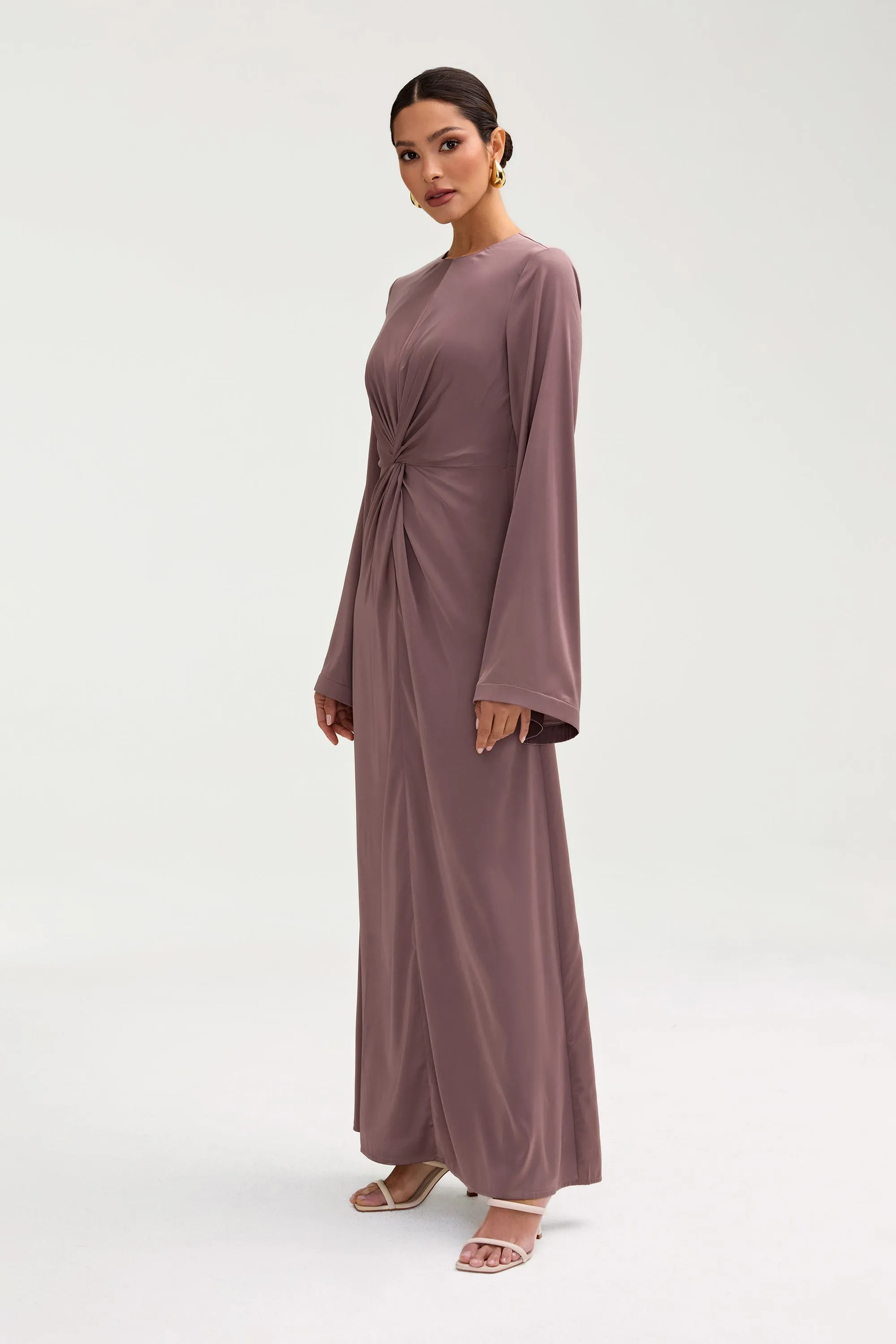 Duha Satin Twist Front Maxi Dress - Deep Taupe