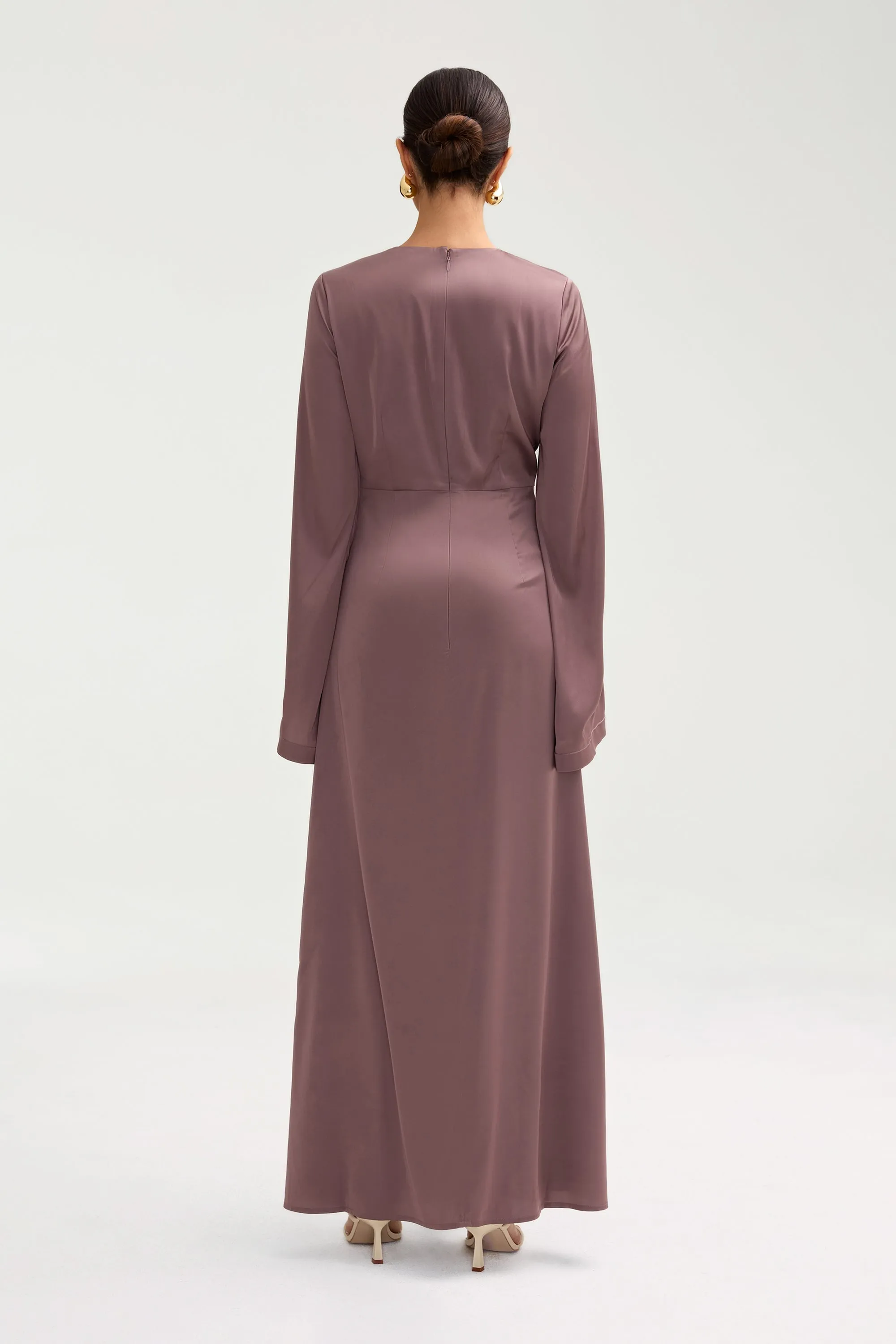 Duha Satin Twist Front Maxi Dress - Deep Taupe