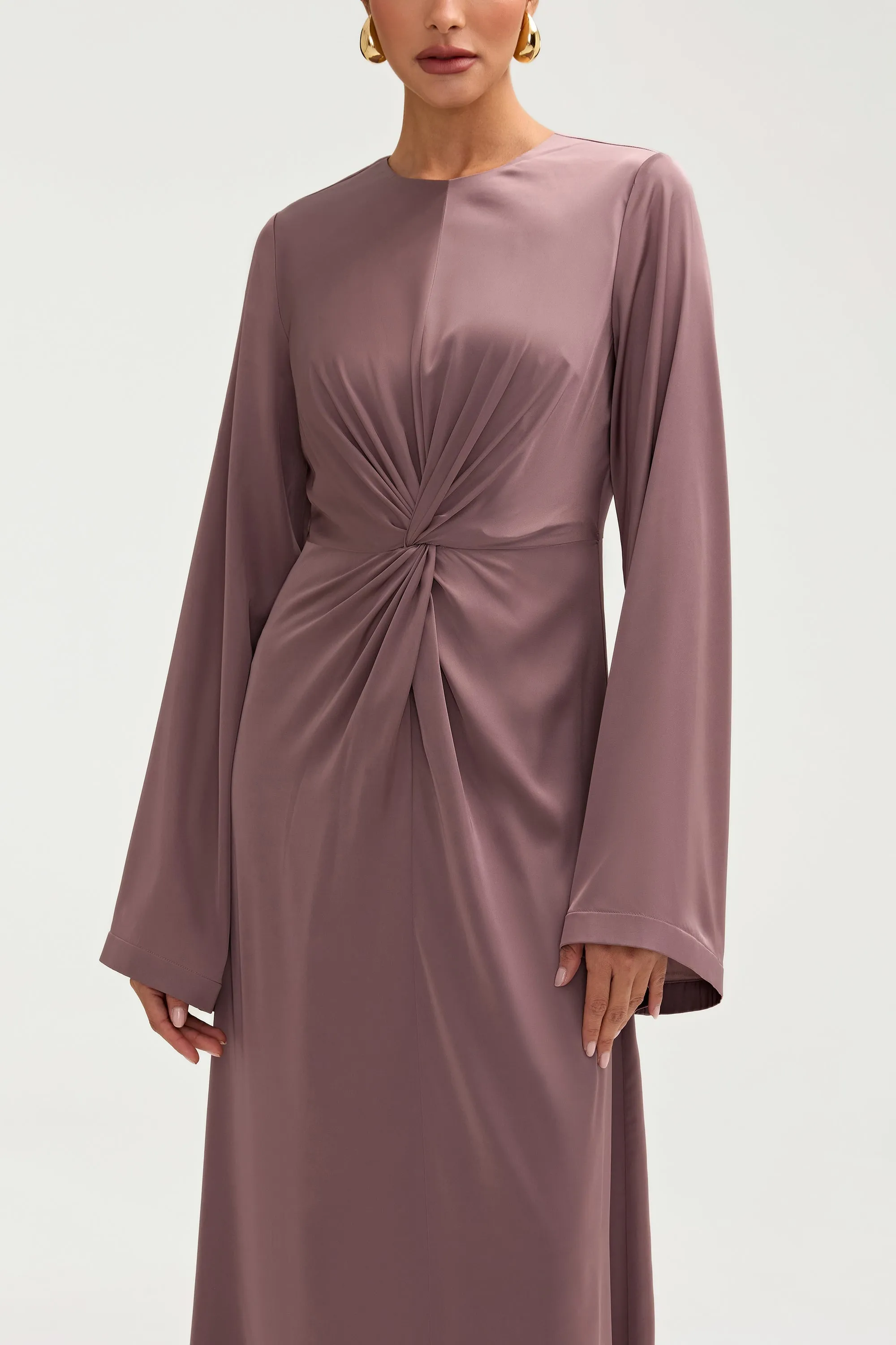 Duha Satin Twist Front Maxi Dress - Deep Taupe