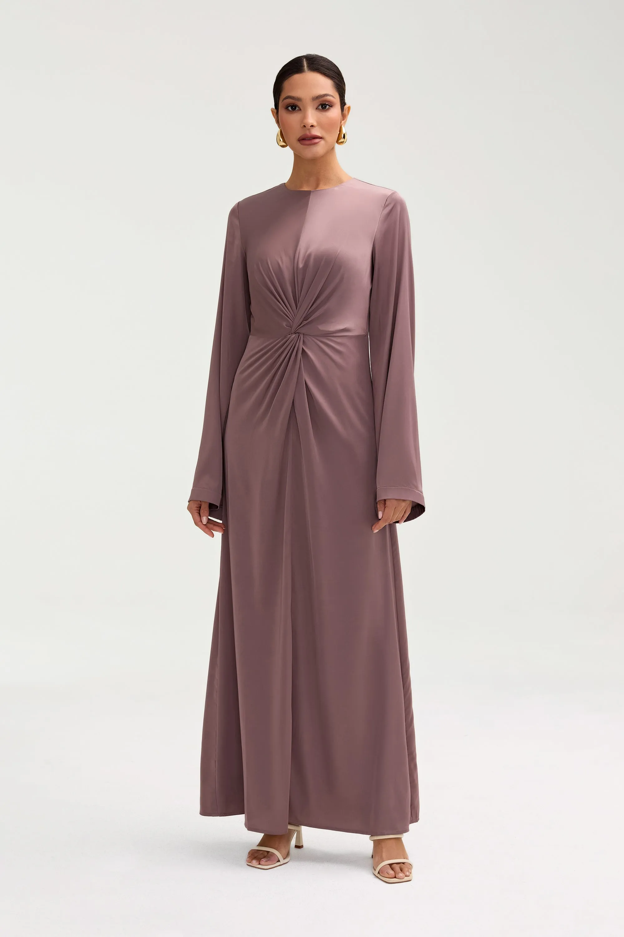 Duha Satin Twist Front Maxi Dress - Deep Taupe