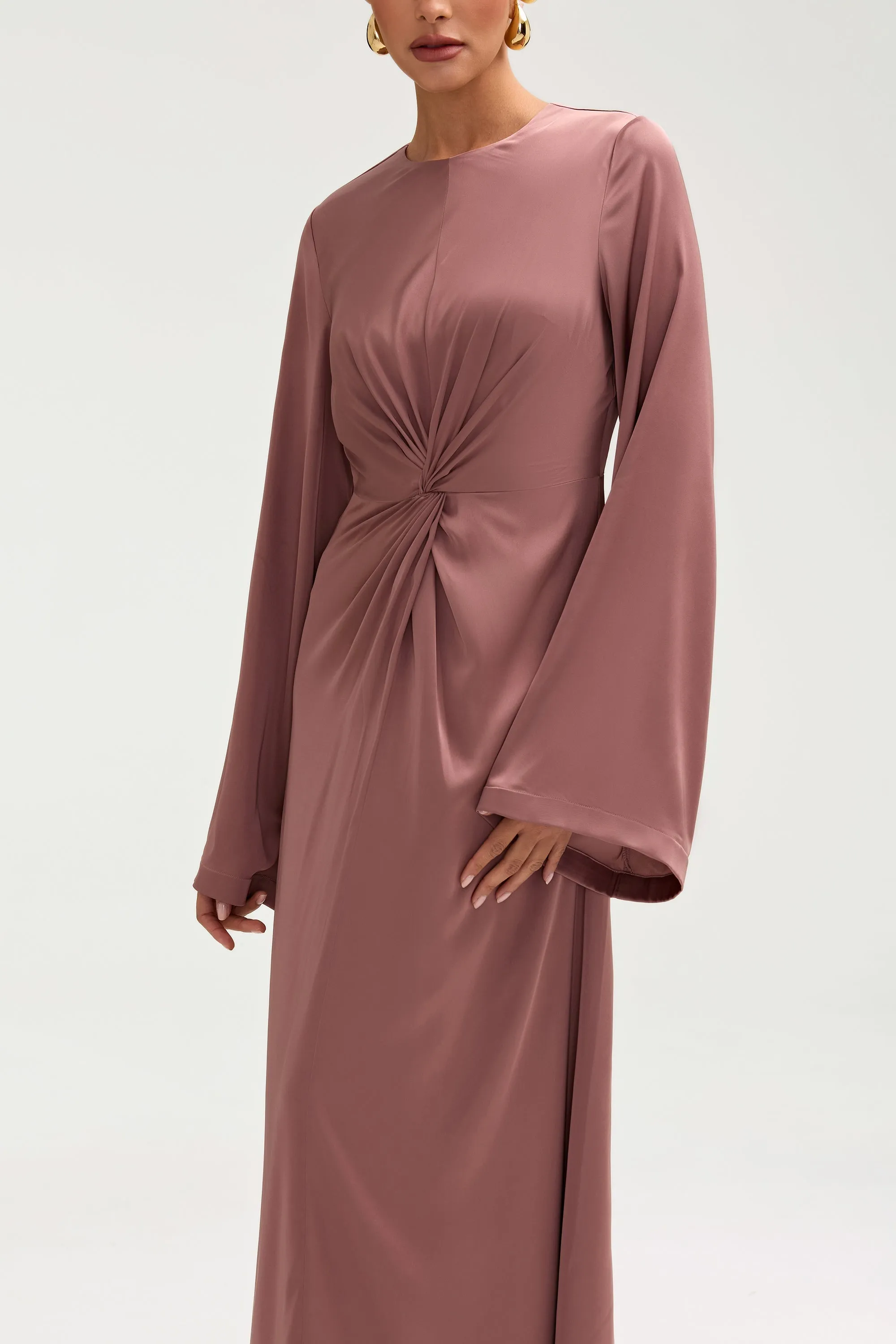 Duha Satin Twist Front Maxi Dress - Dusky Mauve