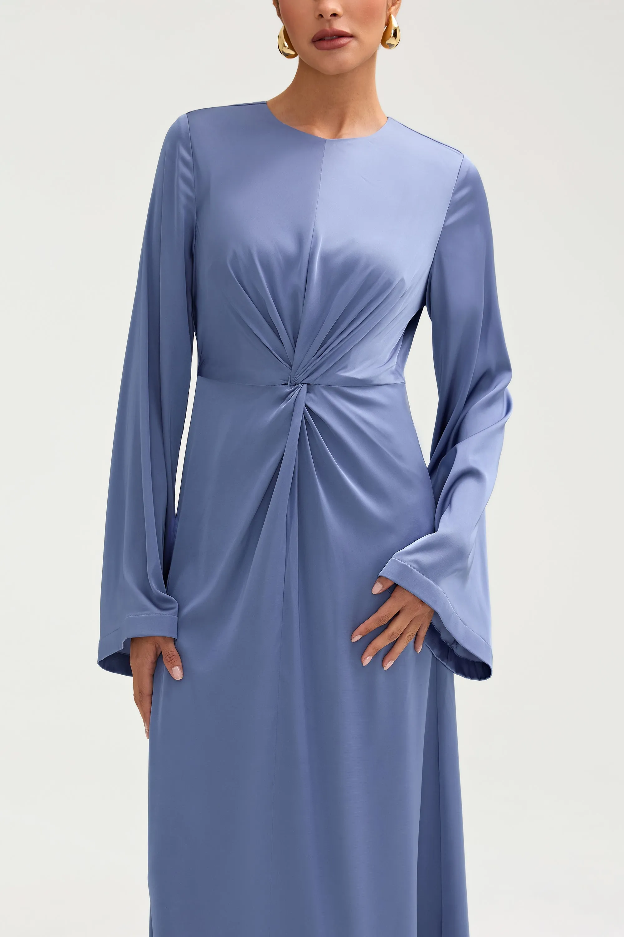 Duha Satin Twist Front Maxi Dress - Dusty Blue