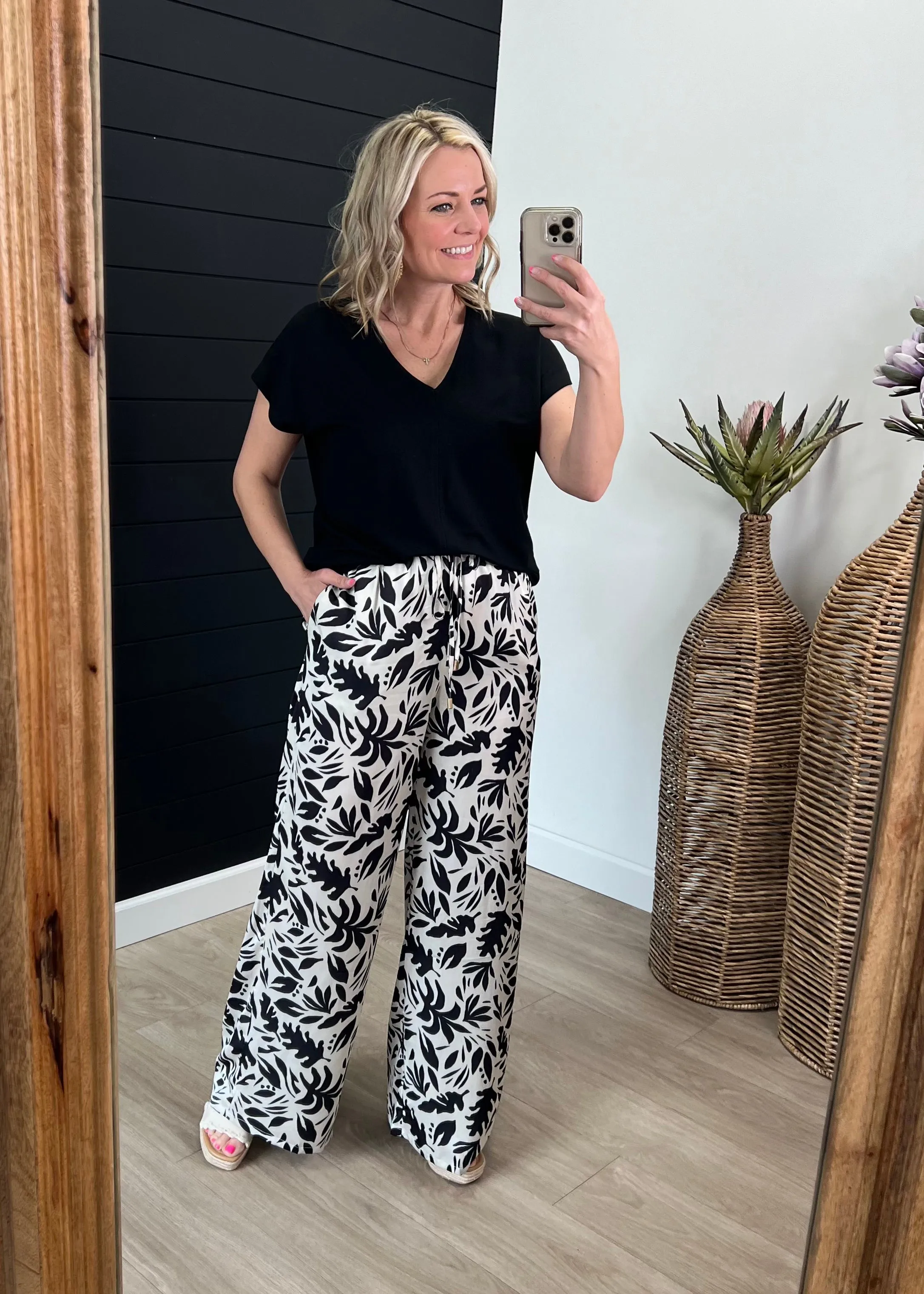 FINAL SALE - Black Printed Pants